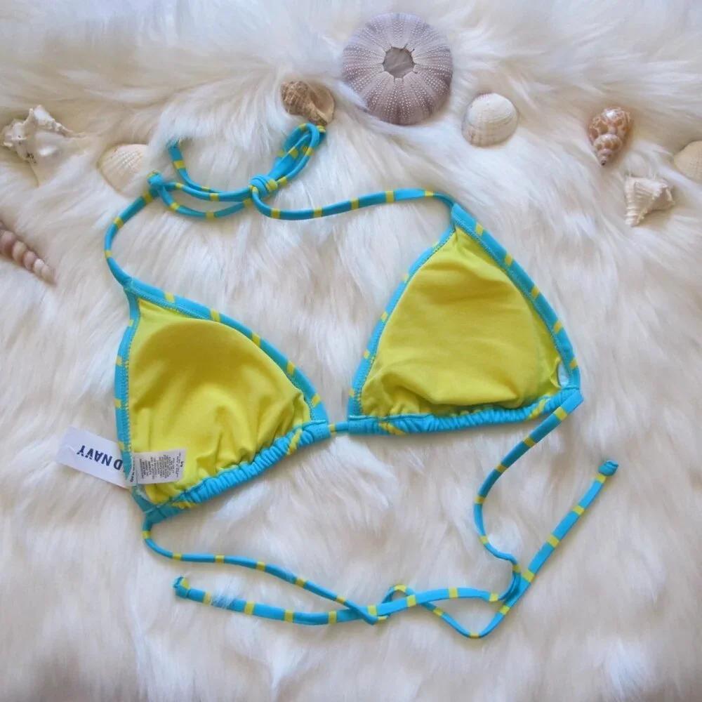 Blue and Yellow Striped String Bikini - Picture 2 of 5